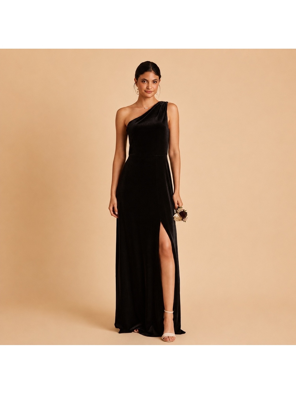 Fashion Nova black one shoulder velvet velour maxi formal dress